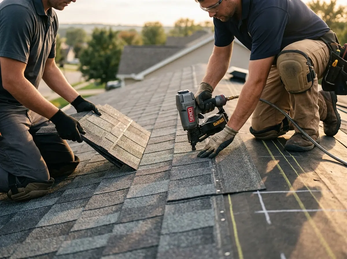 Professional roofer working on a residential roof in Calumet City